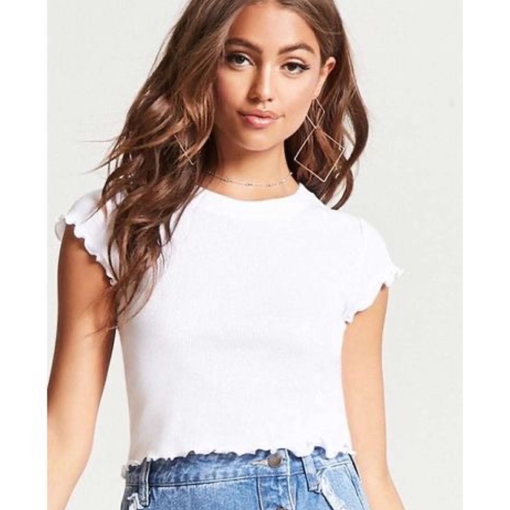 NWT BP Lettuce Edge Short Sleeve Shirt in Cream